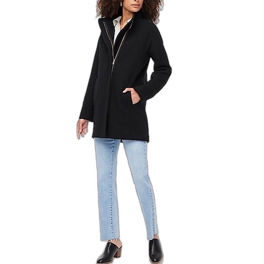 J. Crew Petite City Coat Black Wool Blend Zipper Front Warm Jacket Size 00P